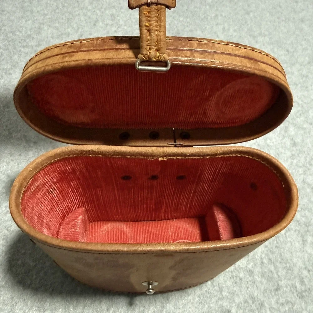 Vintage Binocular Prop Case Brown Leather Red Velvet Interior Flip Top Case Only